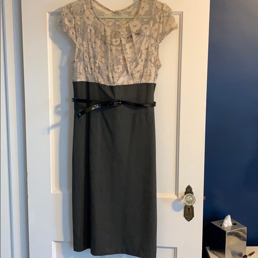 Lace top dress with belt